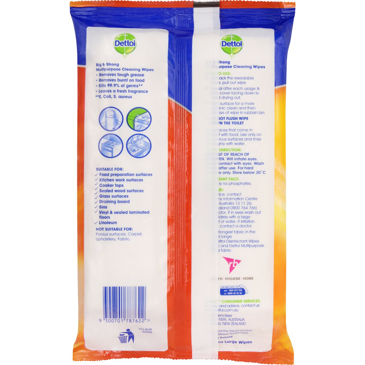 Dettol Antibacterial Big and Strong Multipurpose Cleaning Wipes Lemon